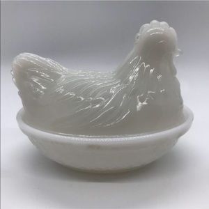 Hazel Atlas Milk Glass Opaque Chicken on Nest Dish